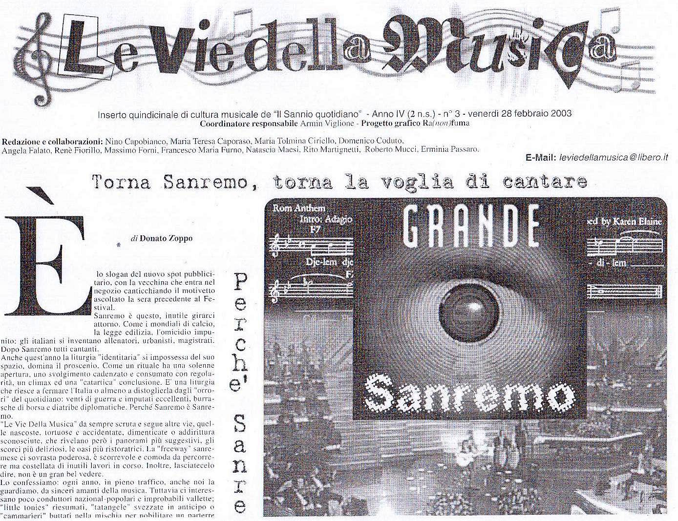 Vie della musica 28 febbraio 2003